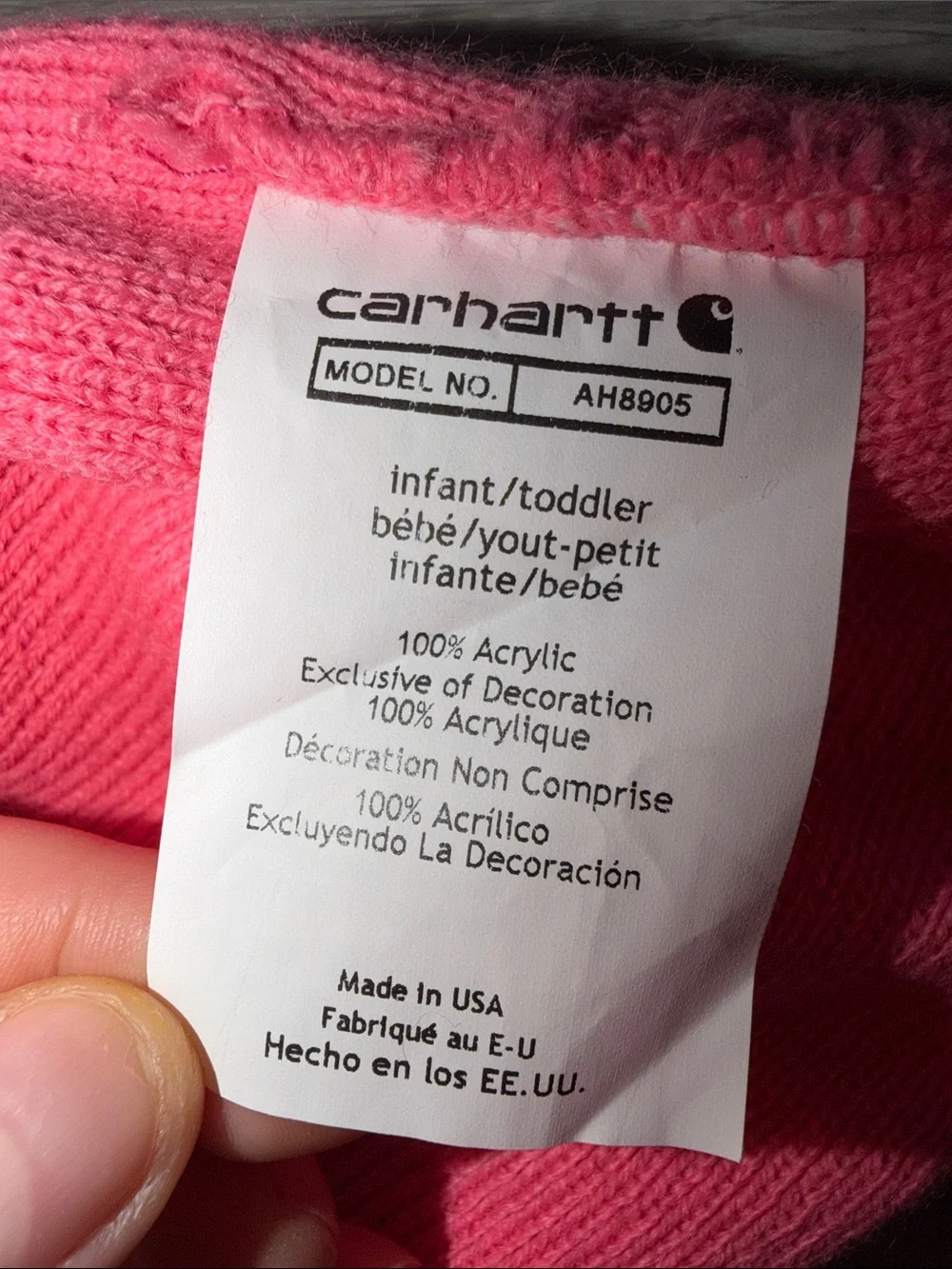 Carhartt Kids Bright Pink Knit Cuffed Beanie with Yellow Logo
